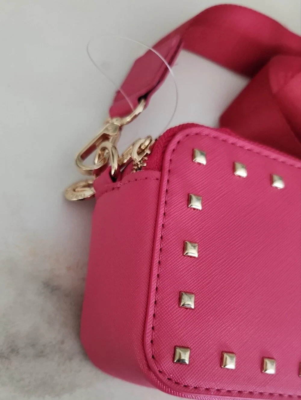 Valentino Pink Studded Crossbody Camera Bag with Branded Strap